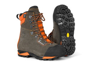 Front view of Husqvarna work boots with reinforced toe and durable sole.