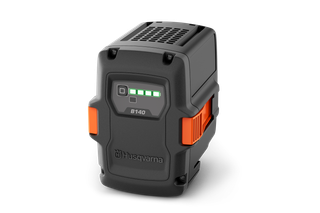 Front view of a Husqvarna B140 battery with LED indicator lights.