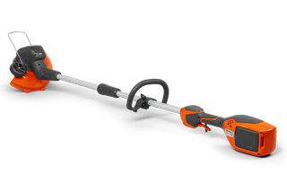 Side view of a Husqvarna battery-powered grass trimmer.