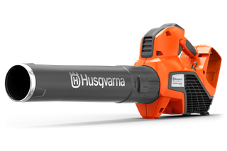 Side view of a Husqvarna leaf blower showcasing its design and features.