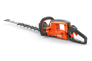 Side view of a hedge trimmer with ergonomic handle and blade.