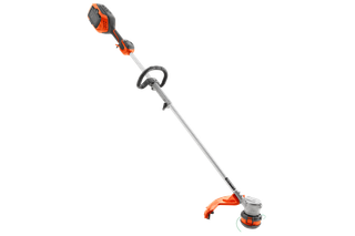 Side view of a Husqvarna battery-powered grass trimmer.