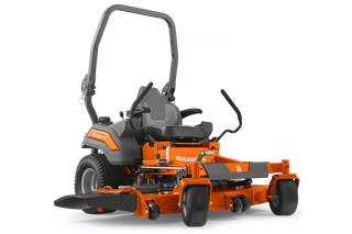 Side view of a Husqvarna commercial front mower with cutting deck.