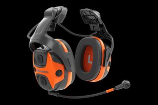 Front view of Husqvarna hearing protection with microphone attachment.