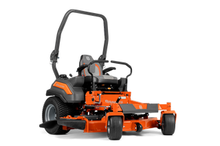 Front view of a Husqvarna commercial front mower with cutting deck.