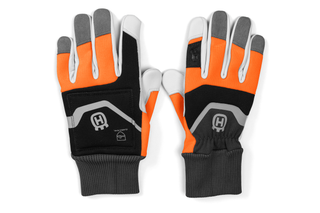 Front view of Husqvarna work gloves with reinforced palms and fingers.