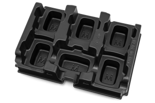 Top view of a molded plastic tray with multiple compartments.