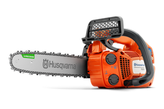 Side view of a Husqvarna chainsaw with X-Precision bar.