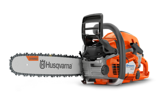 Husqvarna 550 XP® Mark II. Side view of a Husqvarna chainsaw with X-Force bar and chain.