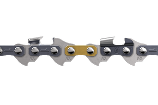 Close-up view of Chain X-CUT S93G Semi chisel 3/8” mini 1.3mm showing detailed cutting teeth.