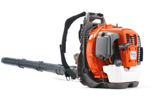 Side view of a Husqvarna backpack leaf blower with ergonomic design.
