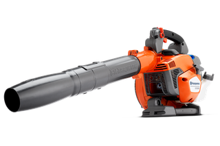 Side view of a Husqvarna leaf blower showcasing its design and features.