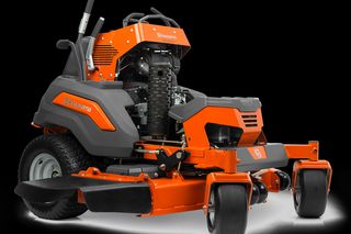 Front view of a Husqvarna commercial front mower with cutting deck.