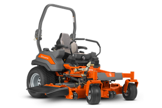 Front view of a Husqvarna commercial front mower with cutting deck.