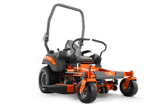 Side view of a Husqvarna zero-turn ride-on mower with dual steering levers.