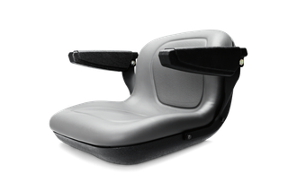 Side view of a ride-on mower seat with armrests.