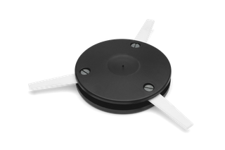 Top view of a robotic lawn mower cutting disc with three blades.