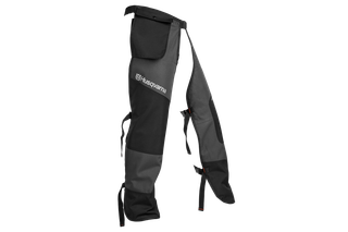 Front view of Husqvarna chainsaw protective trousers.