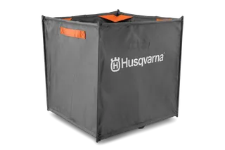 Front view of a Husqvarna fabric container with handles.