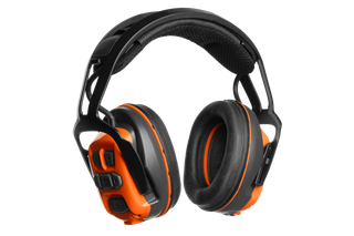 Side view of noise-cancelling headphones with adjustable headband and control buttons.