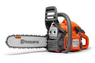 Side view of a Husqvarna chainsaw with X-Force bar and chain.