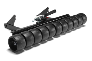 Front view of a heavy-duty roller attachment with multiple wheels.