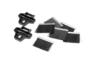 Top view of two Husqvarna brush cutter heads and six replacement brush sets.