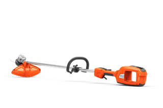 Side view of a Husqvarna battery-powered grass trimmer.