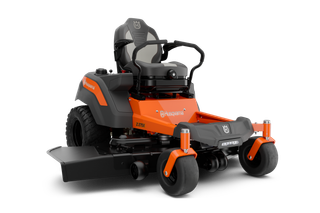 Front view of a Husqvarna zero-turn mower with a cutting deck.