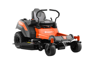 Front view of a Husqvarna zero-turn ride-on mower.