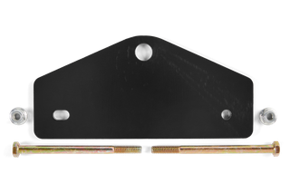 Top view of a metal mounting bracket with bolts and nuts.