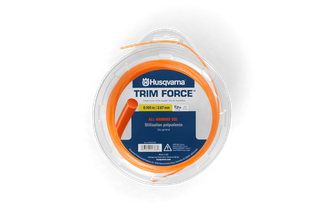 Front view of Husqvarna Trim Force trimmer line packaging.