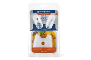 Husqvarna tune-up kit packaging for blowers, including a spark plug and air filter.