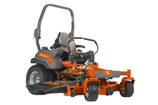 Side view of a Husqvarna commercial front mower with cutting deck.