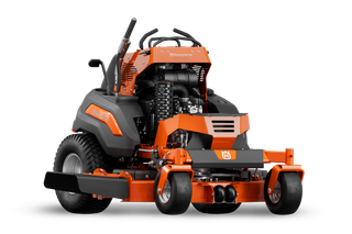 Front view of a Husqvarna commercial front mower with cutting deck.