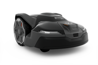 Side view of a Husqvarna robotic lawn mower.