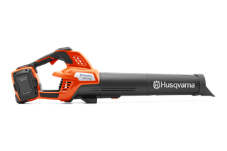 Side view of a Husqvarna battery-powered leaf blower.