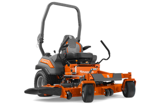 Front view of a Husqvarna zero-turn mower with cutting deck.